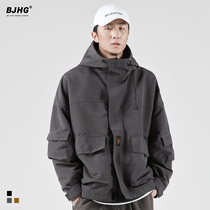 Autumn Japanese tooling jacket Mens fashion brand Japanese STYLE OVERSIZE Wind 2021 hooded loose bomber jacket