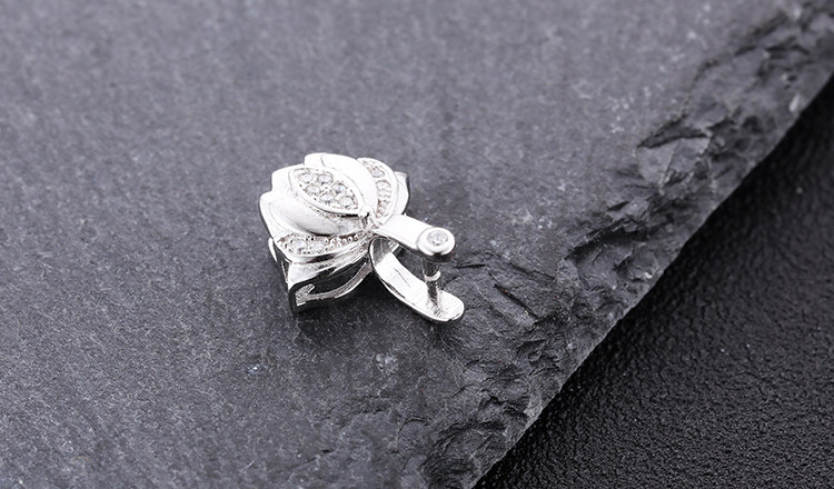 s925纯银吊坠扣莲花款银扣头水晶玉佛挂件对夹扣diy银扣头配件