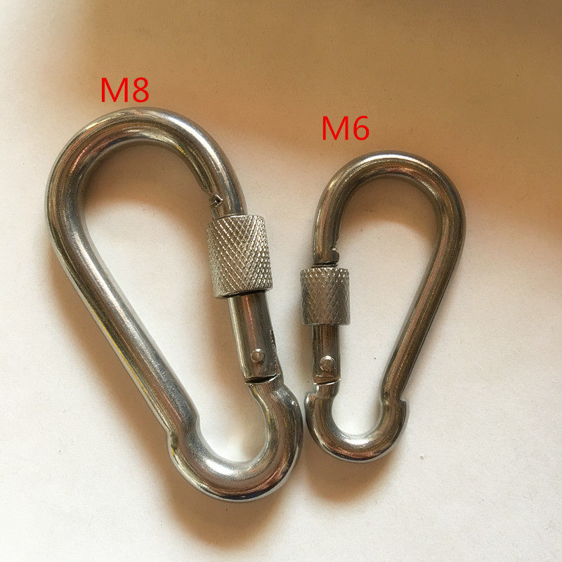 304不锈钢承重快挂扣弹扣 攀岩用登山链条扣 带锁安全挂绳扣