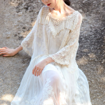 Su Yi  ⁇ Spring and Summer Fairy Wind Reworking Hydrangea Lace Relaxation Place Su Resort Sutter Coat Dress