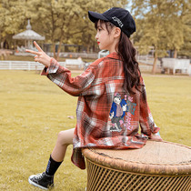 Port Wind Girl Plaid Shirt Tide Cards Big Kids New Fashion Shirt Blouses Little Girl Foreign Air Thin long sleeves