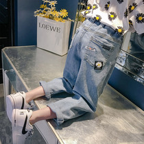 Boomer Girl Baby Chick Straight Drum Jeans Port Wind CUHK Boy New Casual Pants Little Girl Net Red Old Daddy Pants