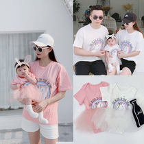 Korean parent-child outfit a family of three summer baby climbers T-shirt Sens mother womens 100-day-old family portrait