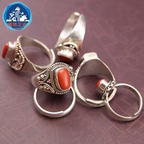 Handmade Tibetan silver ring in Nepal 925 Tibetan silver male and female ring silver ornament Hide Retro Ornament Inlay