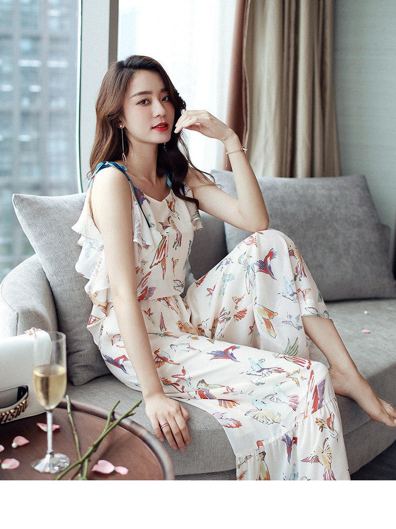 印花雪纺高腰吊带连体裤女夏装2018新款时尚韩版潮阔腿裤连衣裤子