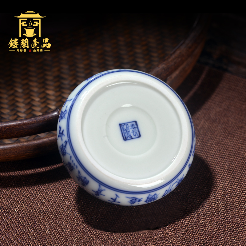 Jingdezhen ceramic blue and white oil, aromatic poem all hand - made post recent cover cup mat tureen Joe green CiHu socket cups