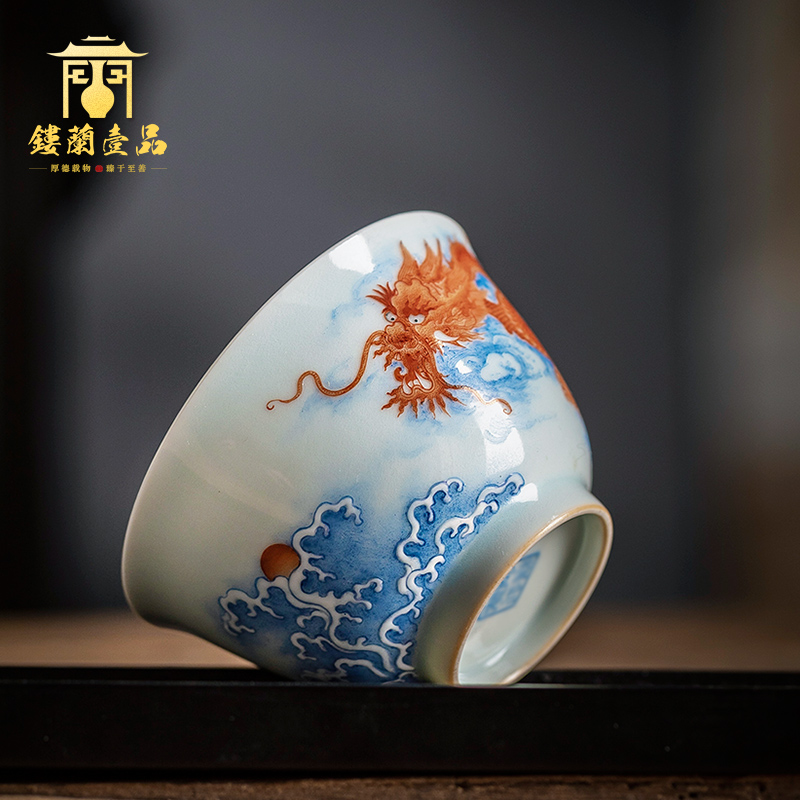 Jingdezhen ceramic kung fu teacups hand - made alum longteng red paint a wall all master sample tea cup tea cups