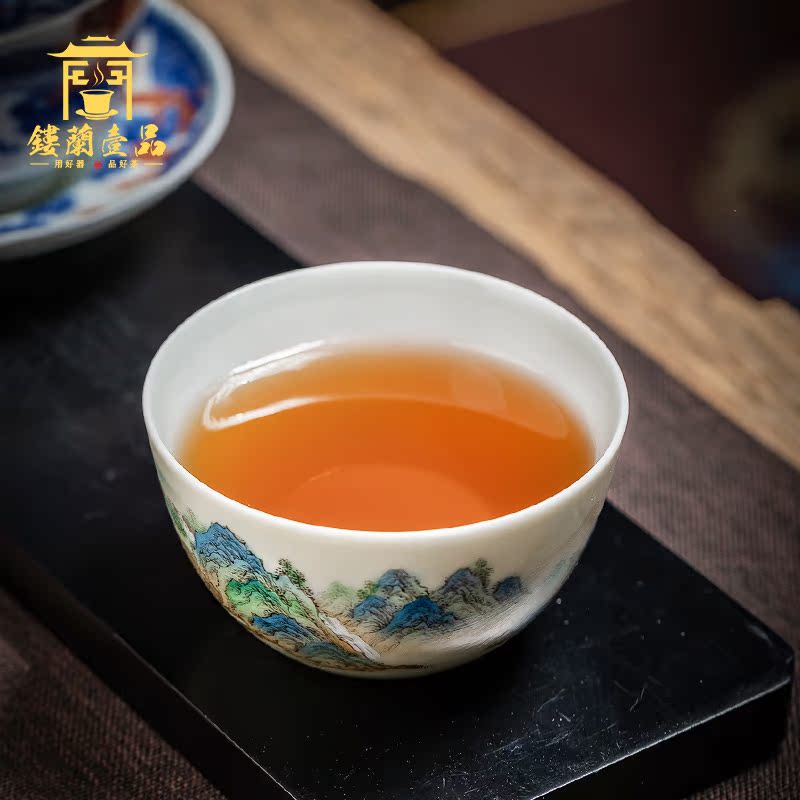 Jingdezhen ceramics from kung fu tea cup bowl hand - made pastel li Jiang Shantu master single cup sample tea cup