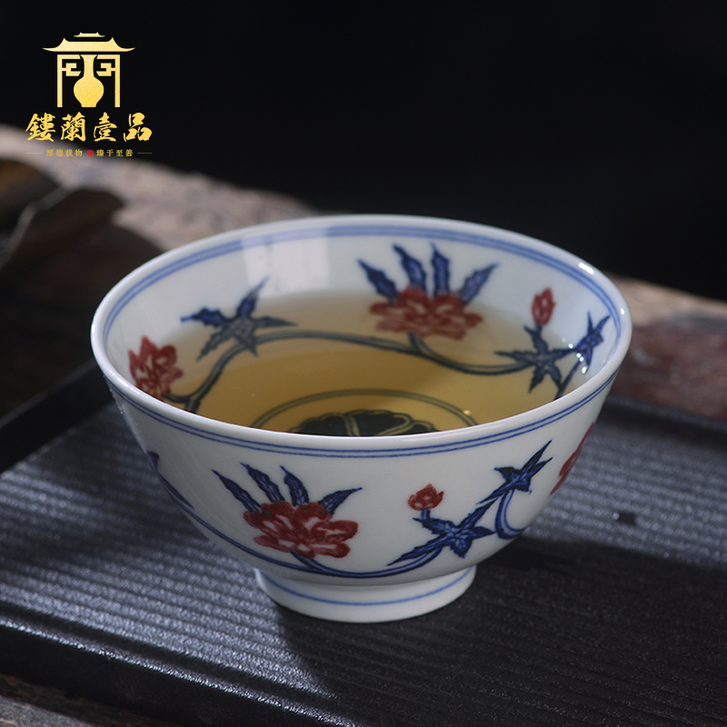 Jingdezhen ceramic all hand - made maintain blue - and - white youligong hibiscus coccineus master kung fu tea set sample tea cup a cup of tea cup