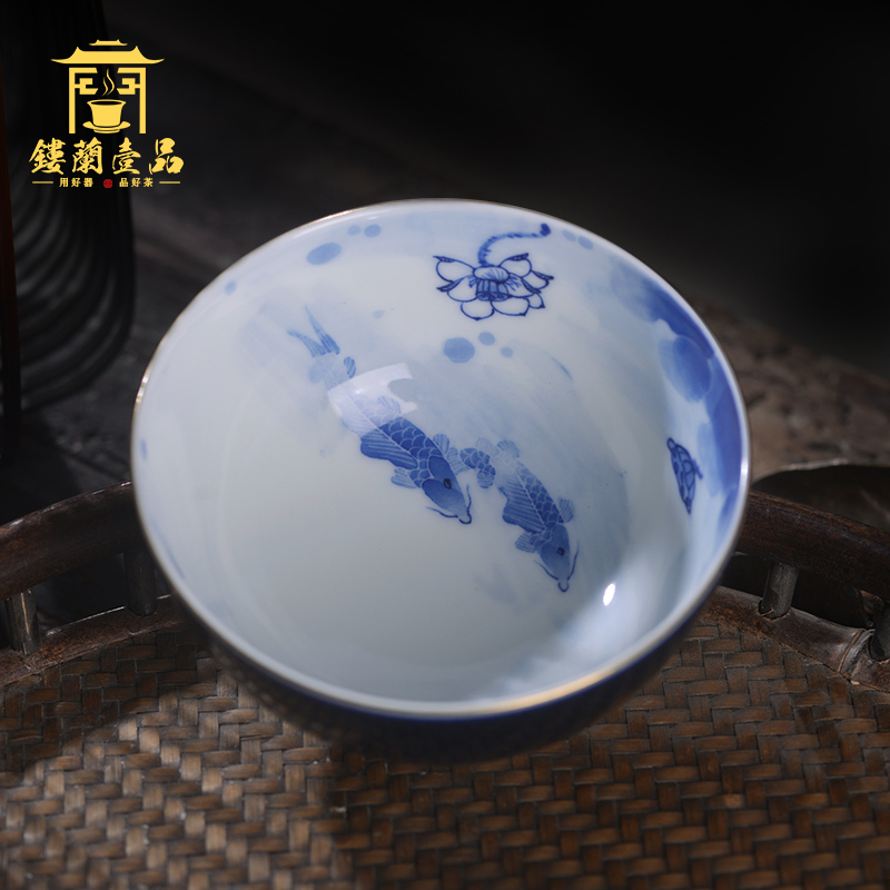 Jingdezhen ceramic kung fu tea tea masters cup manual ji blue glaze see colour, single cup tea sample tea cup bowl