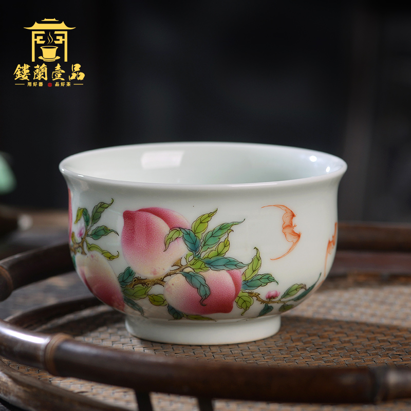 All hand - made pastel eight peaches five bats masters cup of jingdezhen ceramics kung fu tea, large tea cup of individual single CPU