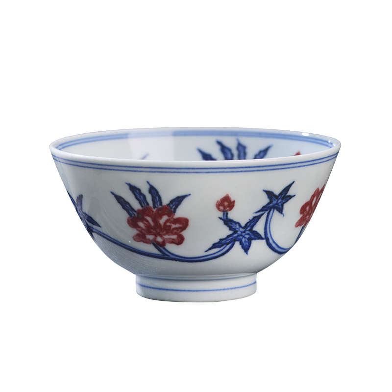 Jingdezhen ceramic all hand - made maintain blue - and - white youligong hibiscus coccineus master kung fu tea set sample tea cup a cup of tea cup