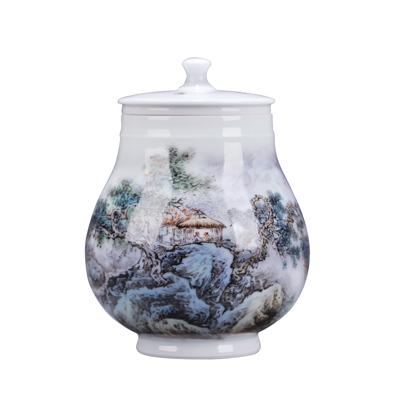 Jingdezhen ceramic all hand - made scenery warehouse sealing caddy fixings tea box storage tank pu - erh tea pot POTS to travel