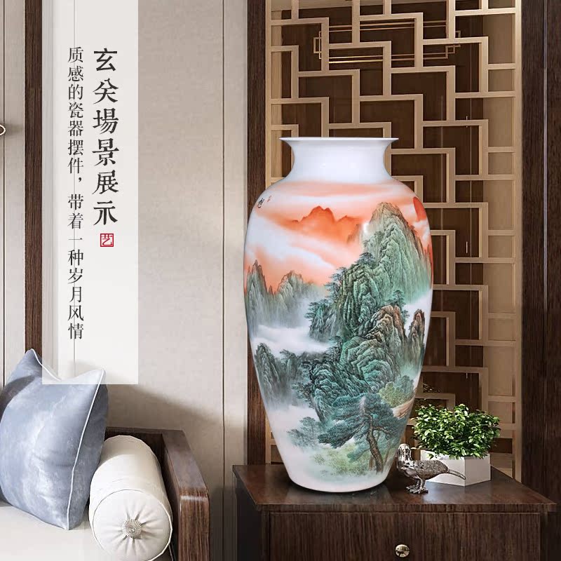 Jingdezhen ceramics by hand draw pastel large dry flower vases, modern Chinese style living room decoration collection place