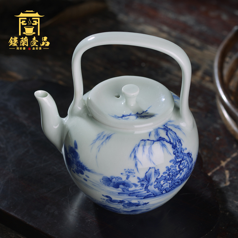 All hand pot of jingdezhen blue and white girlfriend girder ceramic tea set teapot large - capacity single pot, kettle