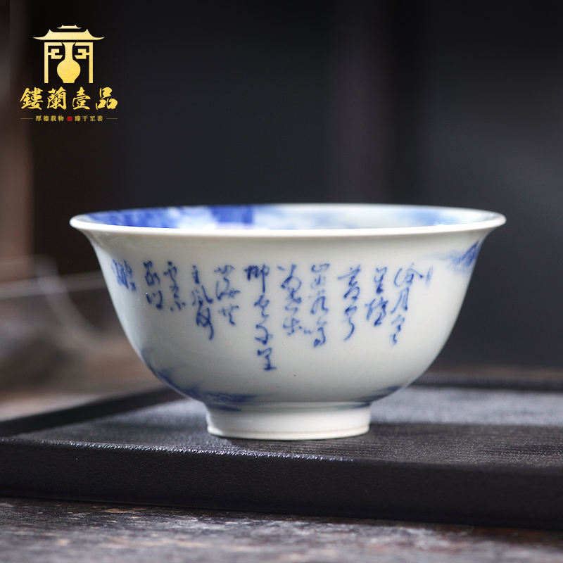 Art home benevolence blue red phoenix in morning lines master cup of jingdezhen ceramic hand - made all single CPU kung fu tea set personal tea cup