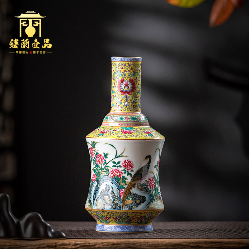 Jingdezhen ceramic all hand colored enamel peony golden pheasant floret bottle home tea tea pet collection flower vase