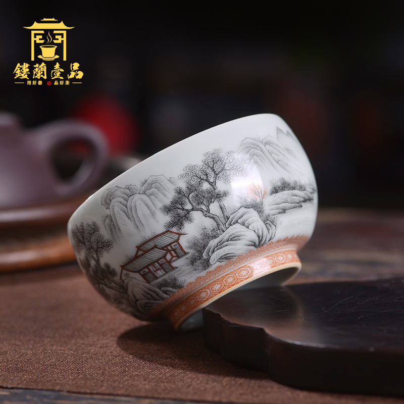 Jingdezhen ceramic all hand - made color ink landscape master cup single ceramic tea set personal kung fu tea cup tea cup