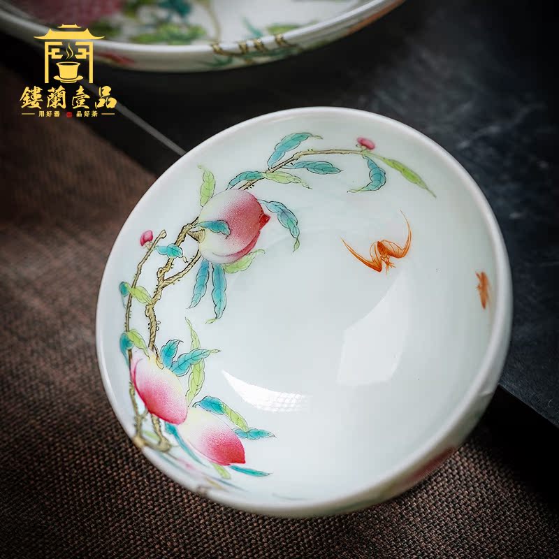 Jingdezhen ceramic all hand pastel peach branches about nine live carving master cup kung fu tea tea cup