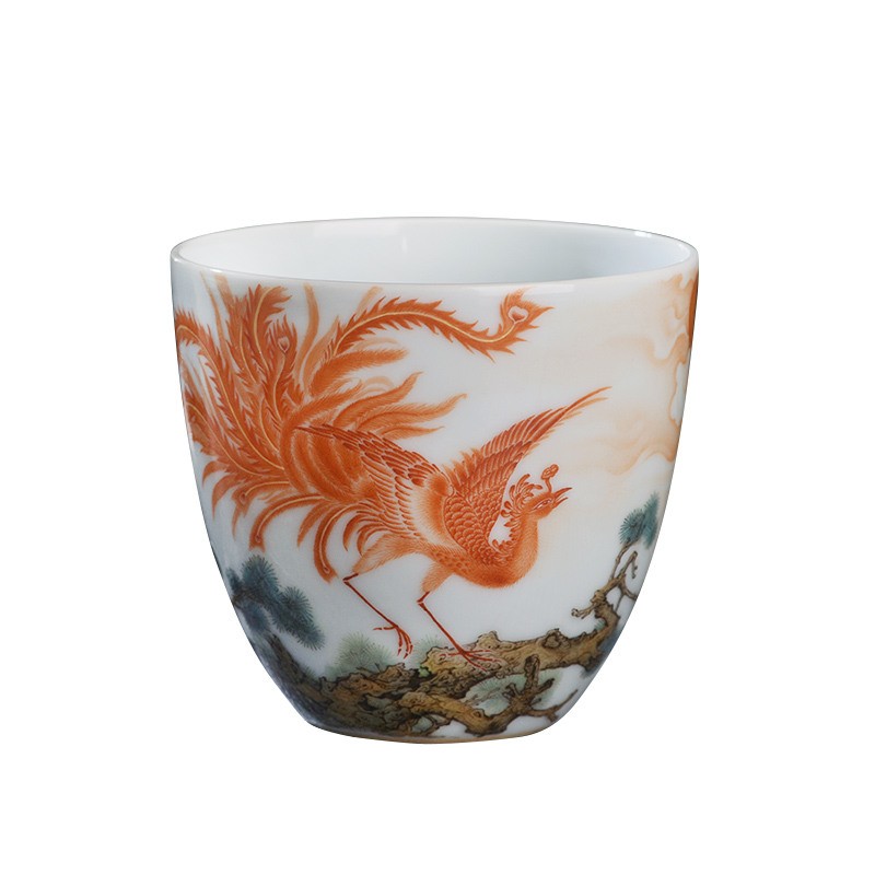 Jingdezhen ceramic hand - made famille rose red phoenix in morning sun masters cup from the large single cup sample tea cup tea cup