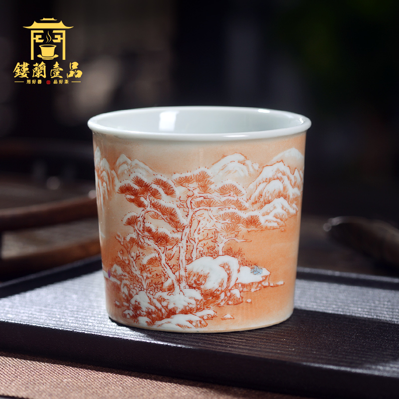 Jingdezhen ceramic all hand - made alum red snow master of kung fu tea tea cup single CPU name cup straight cup