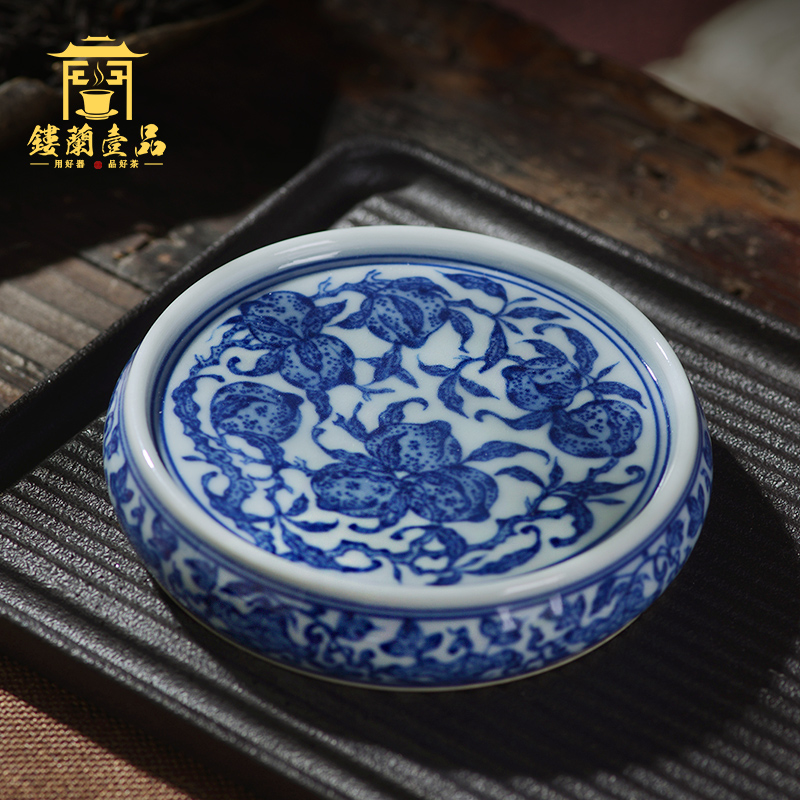 Jingdezhen ceramic checking blue and white lid cover buy tea accessories lid hand - made lid holder frame paperweight