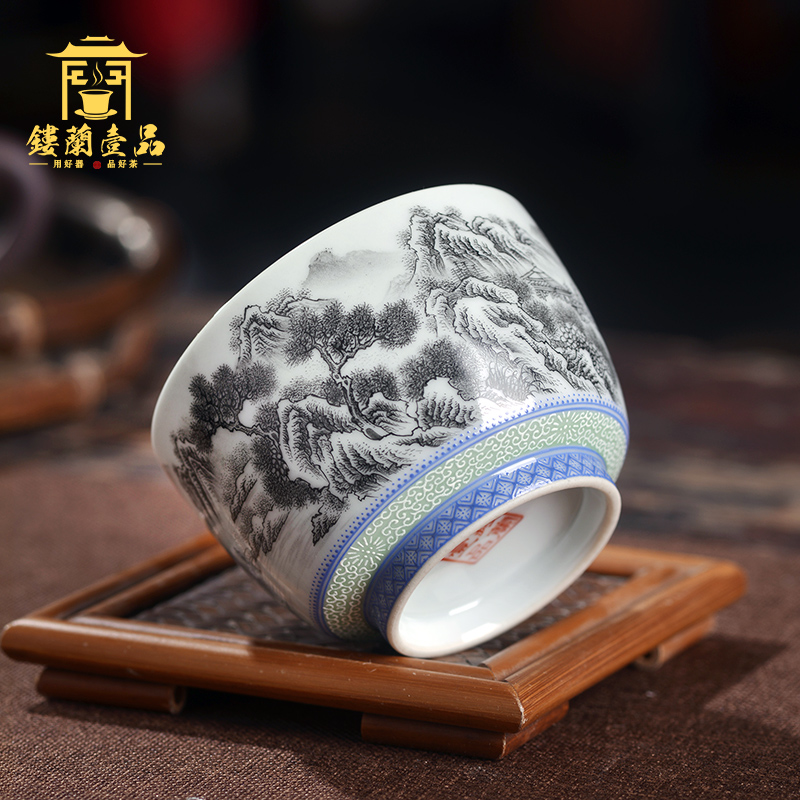 Jingdezhen ceramic hand - made color ink jiangnan spring scenery all masters cup personal kung fu ceramic tea set a single cup of tea cup