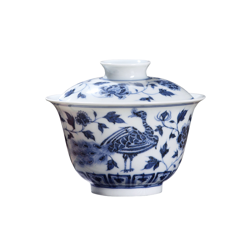 Jingdezhen ceramic hand - made maintain all blue auspicious pattern only two to three tureen large domestic cups tea bowls