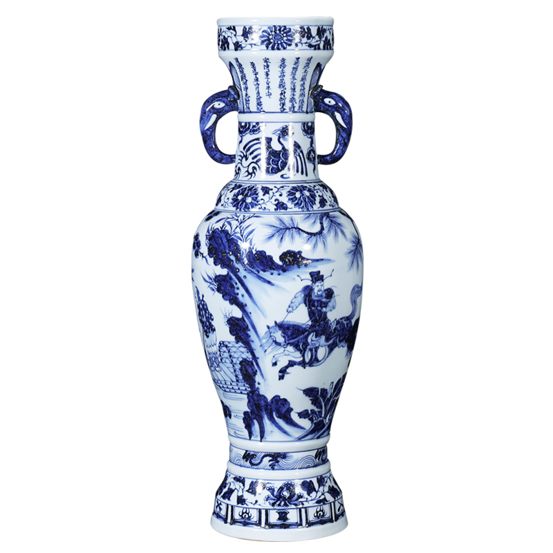 Under the jingdezhen blue and white porcelain yuan Xiao Heyue chase Han Xinxiang ear to bottles of Chinese style household, hotel decoration furnishing articles