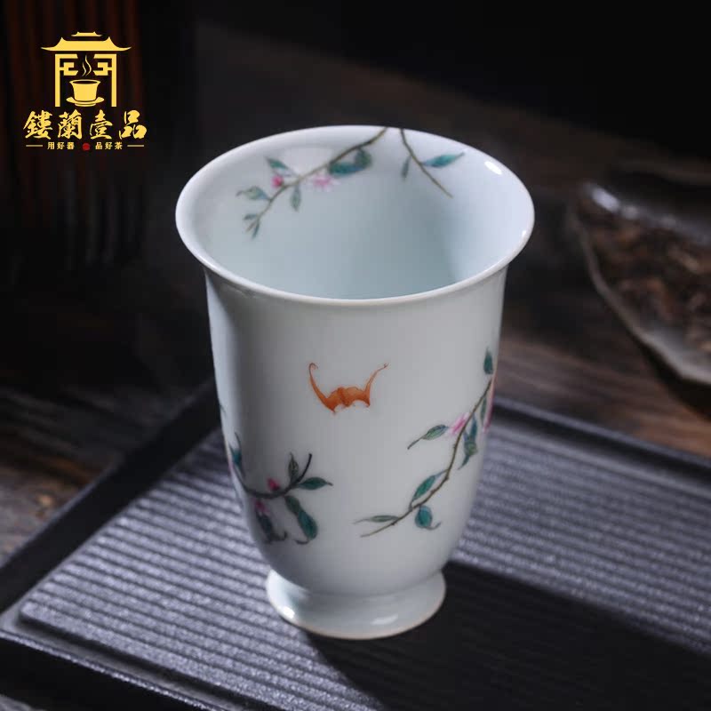 Jingdezhen ceramic powder enamel manually through wall cup live long and proper master kung fu tea tea cup of large single CPU