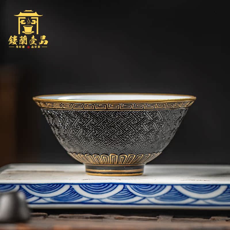 Jingdezhen checking ceramic black glaze see hand - cut master of kung fu tea cup home large bowl with single CPU