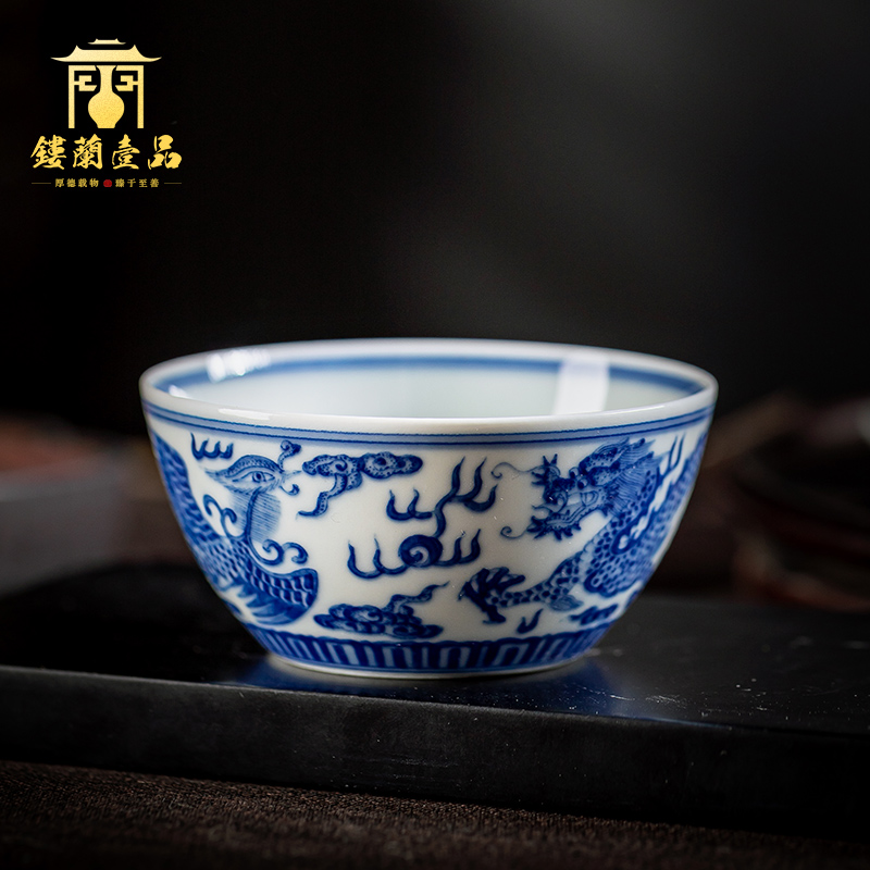 Jingdezhen blue and white maintain all hand - made longfeng ceramic masters cup kung fu tea tea bowl of single cups of tea cups