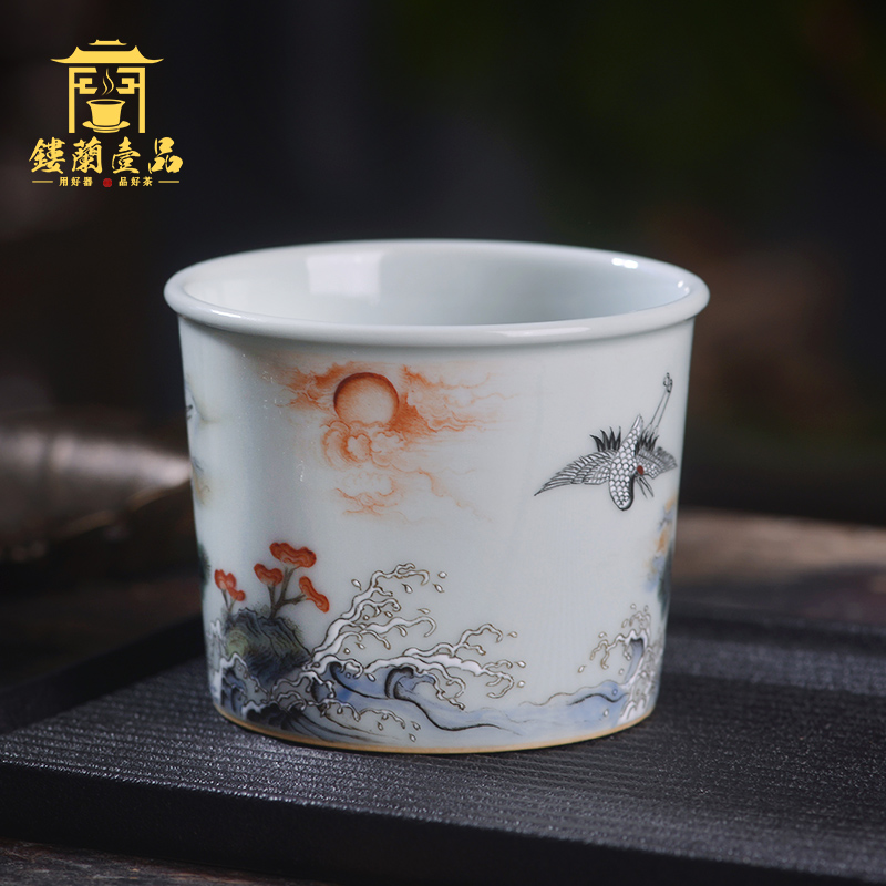 Jingdezhen ceramic all hand - made pastel pine crane live master cup kunfu tea, tea cup single cup sample tea cup