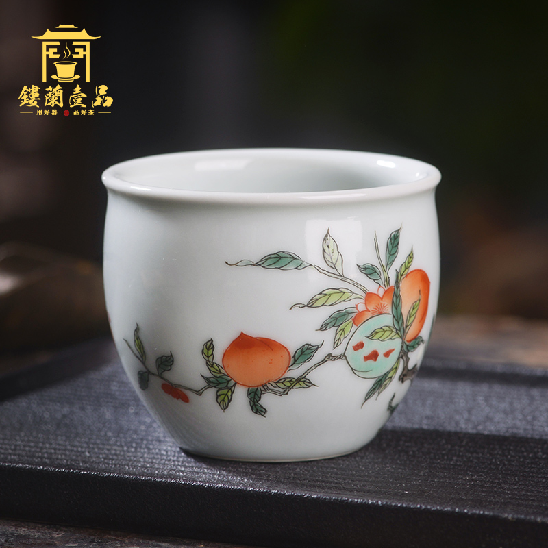 Jingdezhen ceramic all hand - made colors peach lines master cup kung fu tea cup tea cup individual sample tea cup