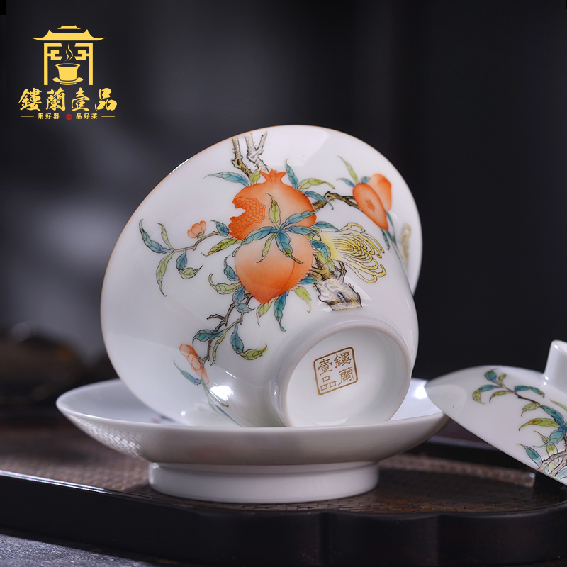 Jingdezhen thin foetus ceramic all hand - made pastel live sanduo tureen three only a single bowl of kung fu tea cups