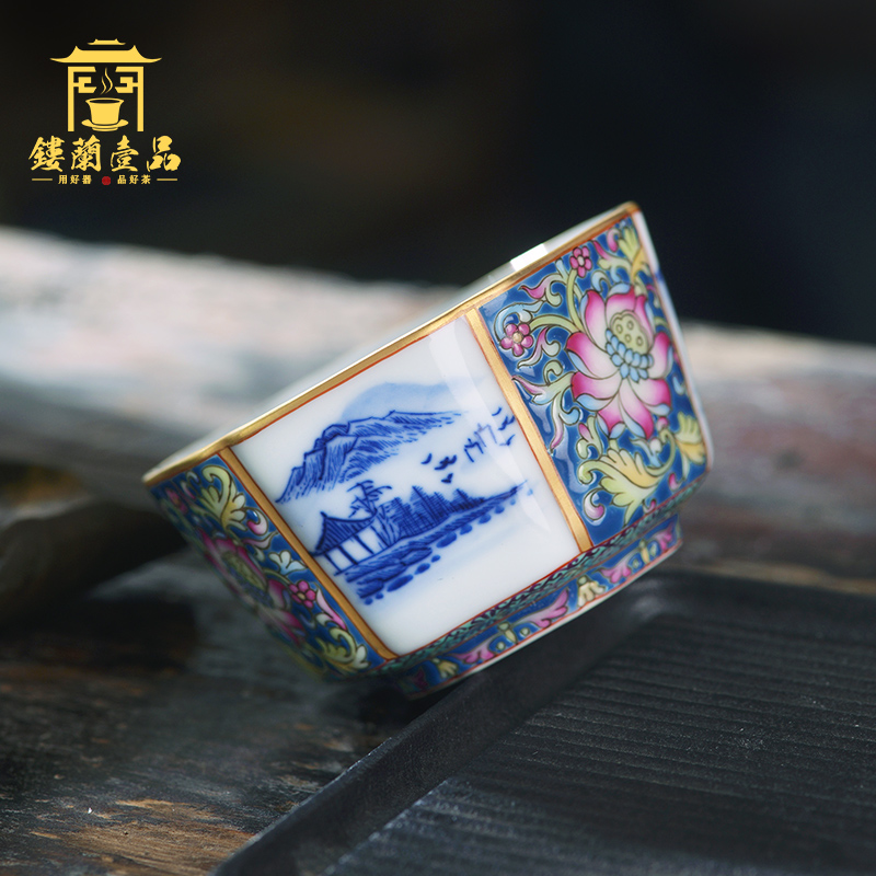 All hand - made colored enamel porcelain of jingdezhen ceramics landscape the six - party cup kunfu tea, tea cup of individual single CPU