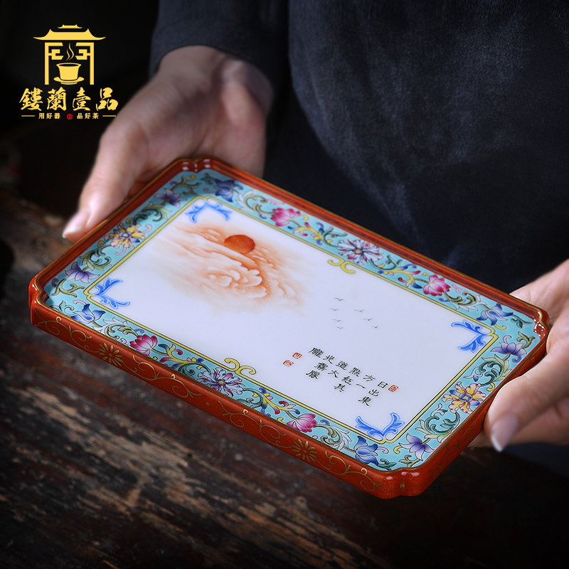 Jingdezhen ceramic tea pet hand - made pastel bound all branches decorative porcelain plate furnishing articles kung fu tea mat cup tea tray