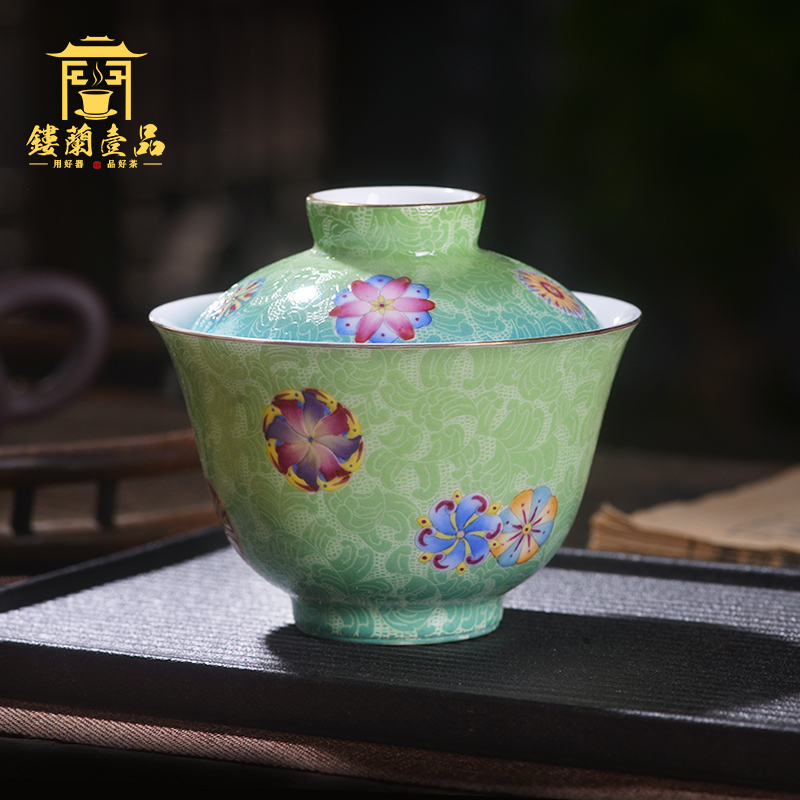 Jingdezhen ceramic all hand - made colored enamel, grilled spend two to tureen large domestic cups with tureen tea bowl