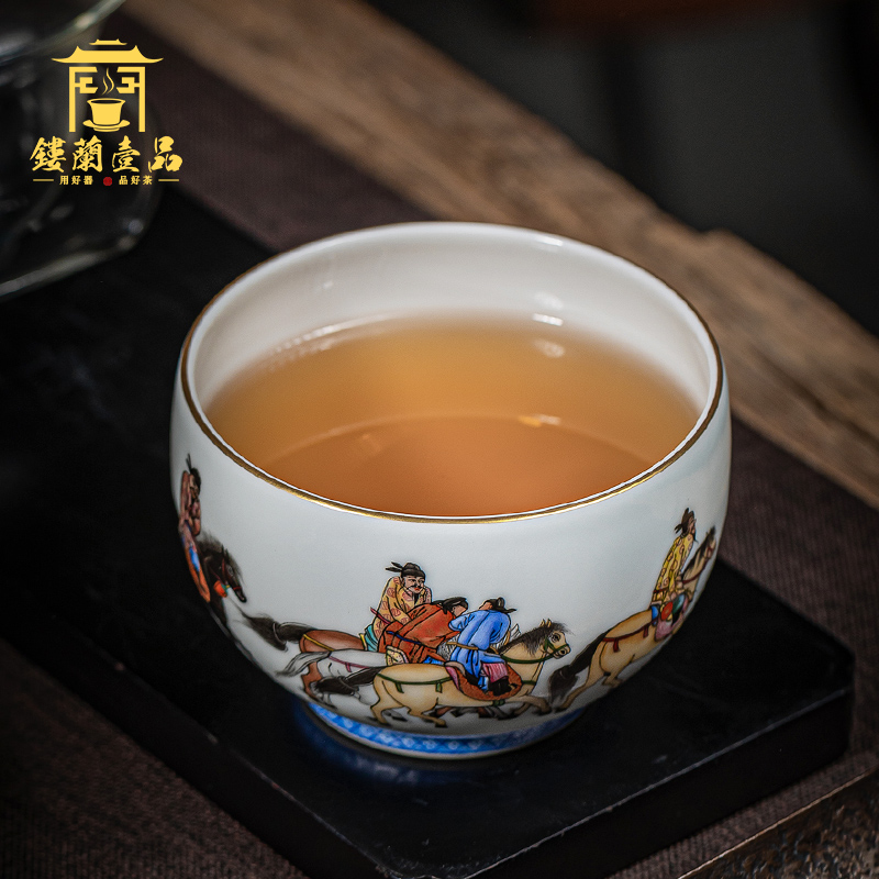 Jingdezhen ceramic cup to master all hand pastel five Kings hand - made kung fu tea set single cup tea bowl of tea cups