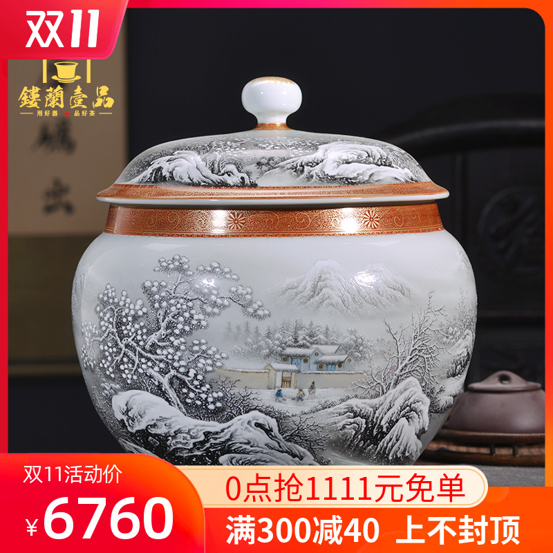 Jingdezhen ceramic manual color ink paint a snow did receive wake receives domestic tea caddy fixings seal