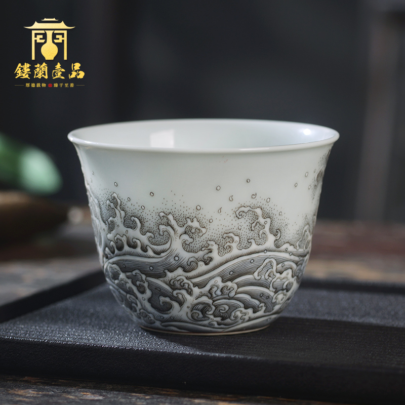 Jingdezhen ceramic hand - made color ink alum red diving longmen masters cup kongfu tea sample tea cup single CPU