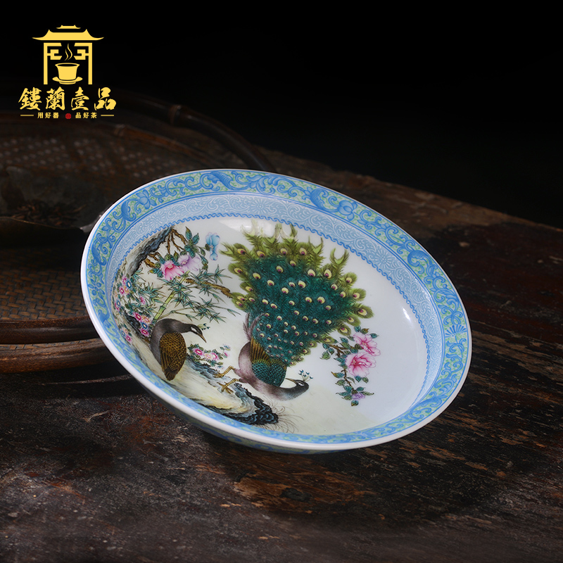 Jane don spill pastel double peacock pot bearing cup holder of jingdezhen ceramic hand - made decorative sit completely dish plate furnishing articles