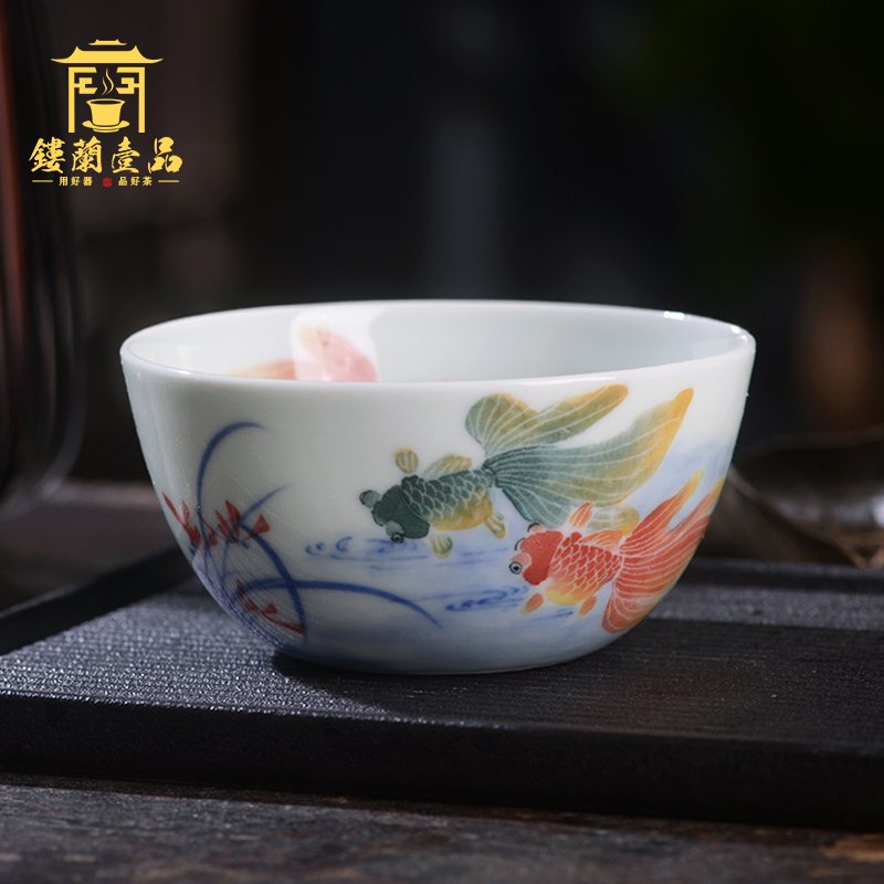 Jingdezhen ceramic all hand - made pastel goldfish kung fu master cup of individual household sample tea cup tea cup tea cups