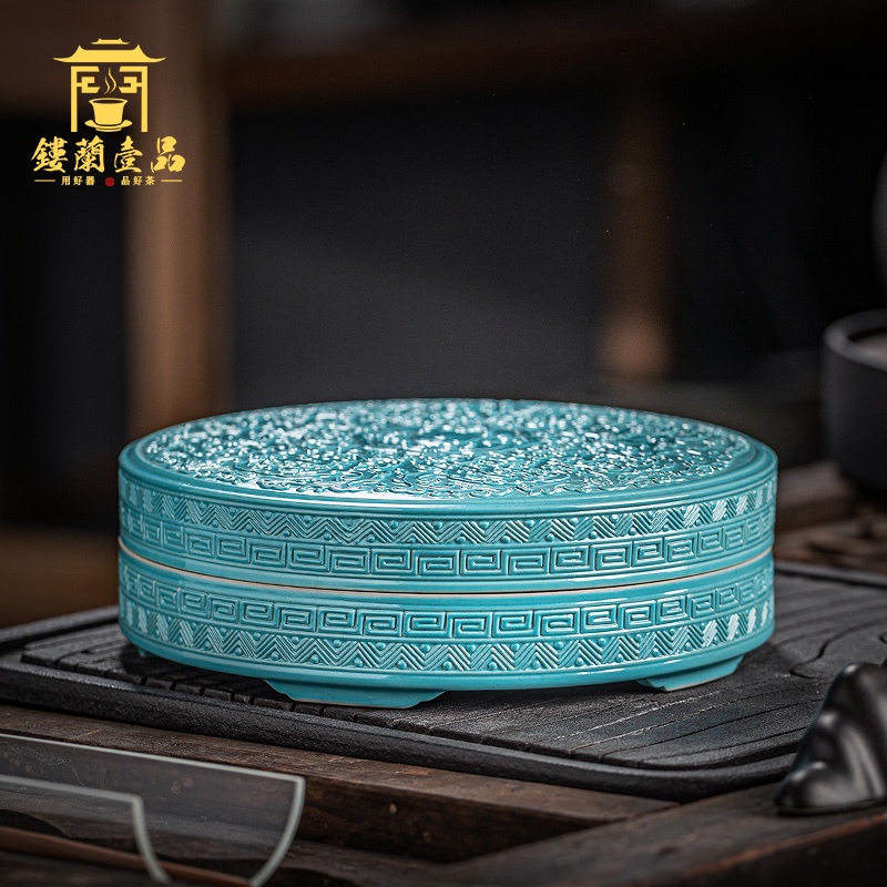 Jingdezhen ceramic all hand carved turquoise longnu tea caddy fixings caddy fixings large - sized receive sealed storage tank