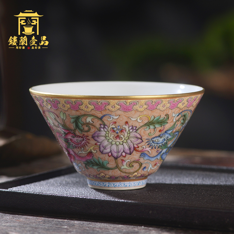 Jingdezhen ceramic all hand - made pastel longnu floral master cup kunfu tea, tea cup single cup sample tea cup