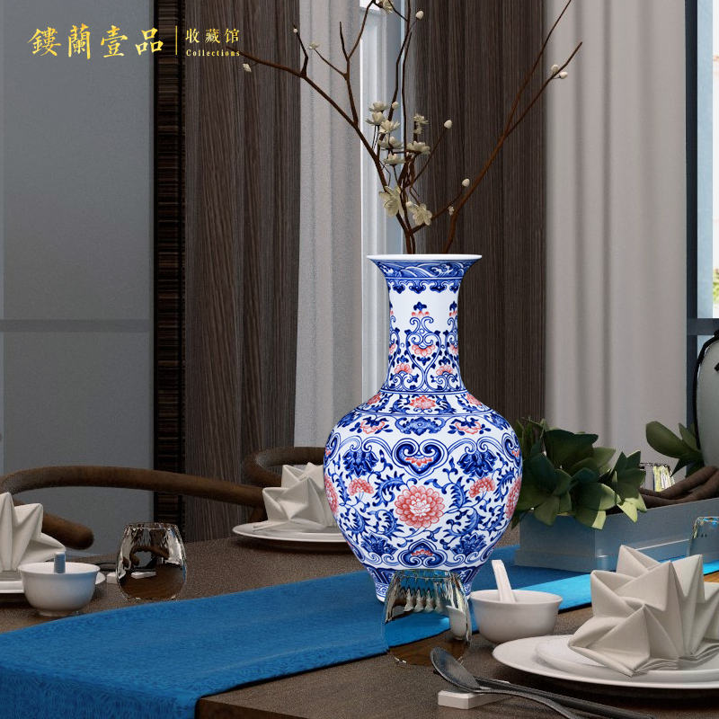 Jingdezhen blue and white youligong big ceramics imitation the qing qianlong vase Chinese style living room home decoration collection furnishing articles