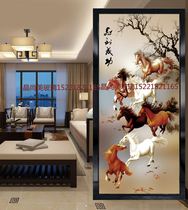 Shanghai Art Glass Partition Screen Xuanguan Background Restaurant Partition New Chinese Shoe Cabinet Light Transmission Horse to Success