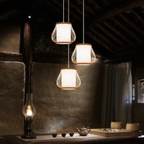 New Chinese chandelier Tea room B & B pastoral three-head restaurant lamp Tea house Simple hotel staircase aisle Bamboo chandelier