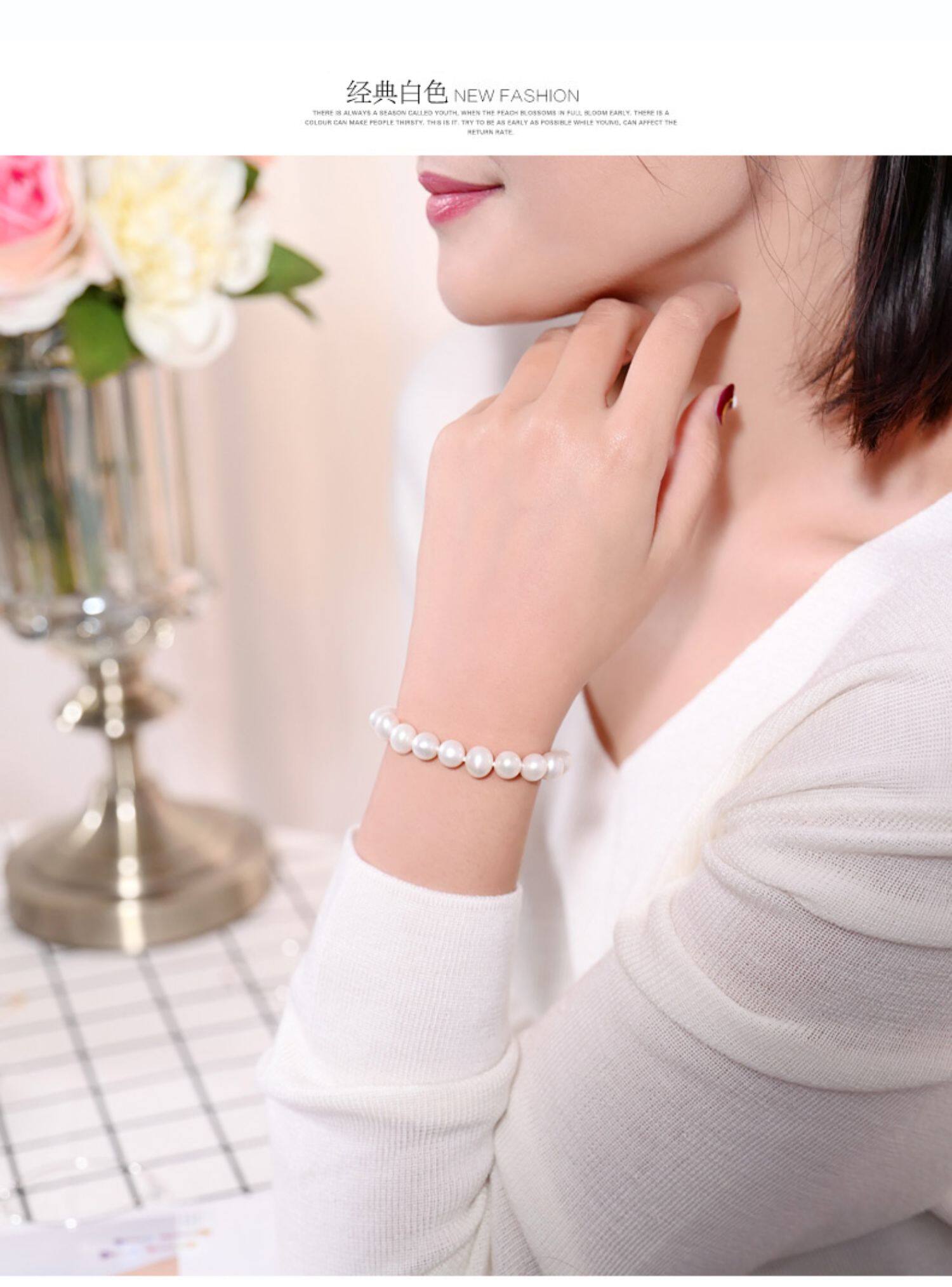 黛米珠宝嫣迷89mm近圆粉紫色淡水珍珠手链深色手环手串夏女款