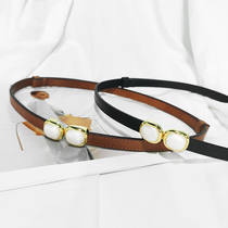 Genuine leather slim waist lead layer Bull Leather Fashion 100 lap dress Dress With Big Coat Sweater Pearl pair Buckle Waist Seal Belt Lady